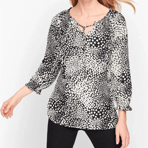 Talbots Abstract Clover Black‎ White Peasant Blouse